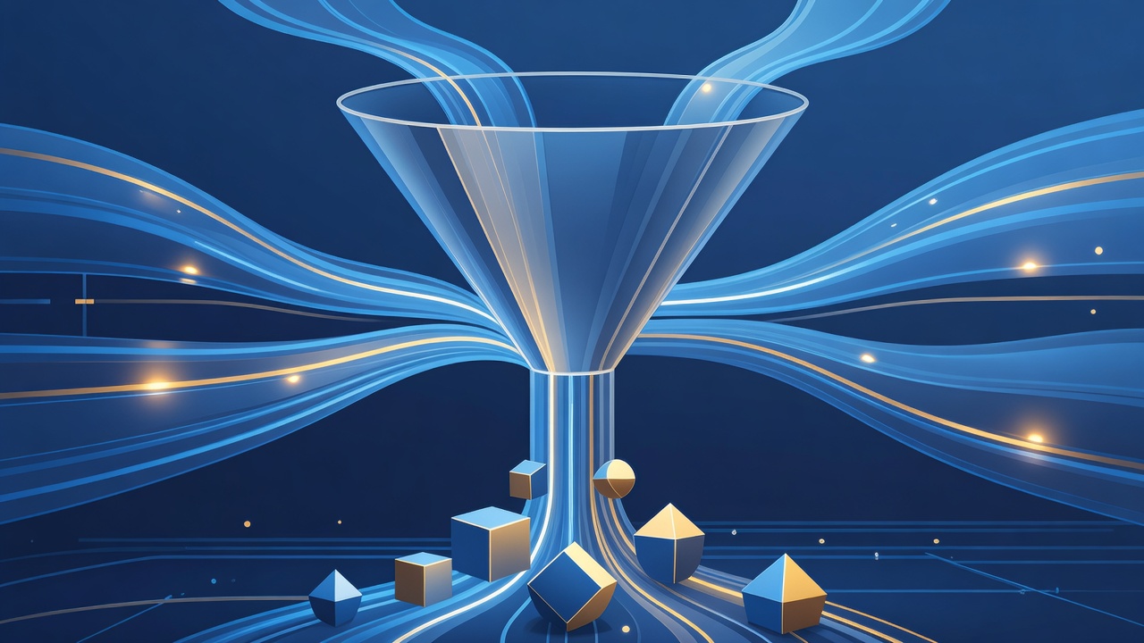 Illustration eines Marketing-Funnels mit mehreren Kanälen, die zu qualifizierten Anfragen führen